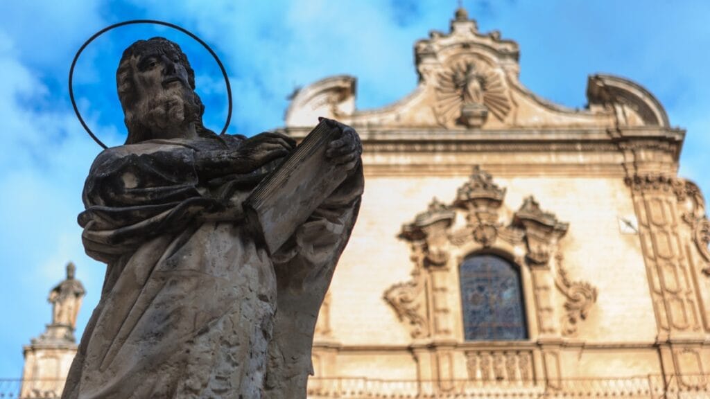 One of the twelve statues depicting the apostles in San Pietro Cathedral, Modica