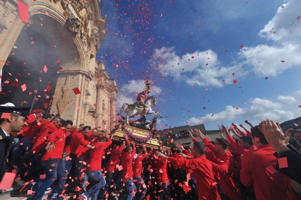 San Giorgio Day Celebrations in Modica, outside of the Duomo di San Giorgio