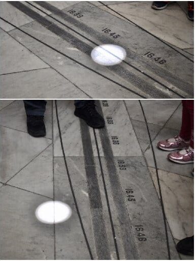 A light beam showing the time of the year in San Giorgio Cathedral's meridiana in Modica
